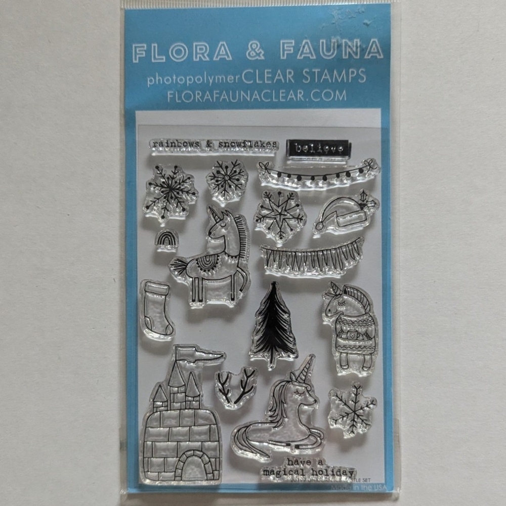 Flora & Fauna Unicorn Ice Castle stamp set, unicorns Christmas stamps